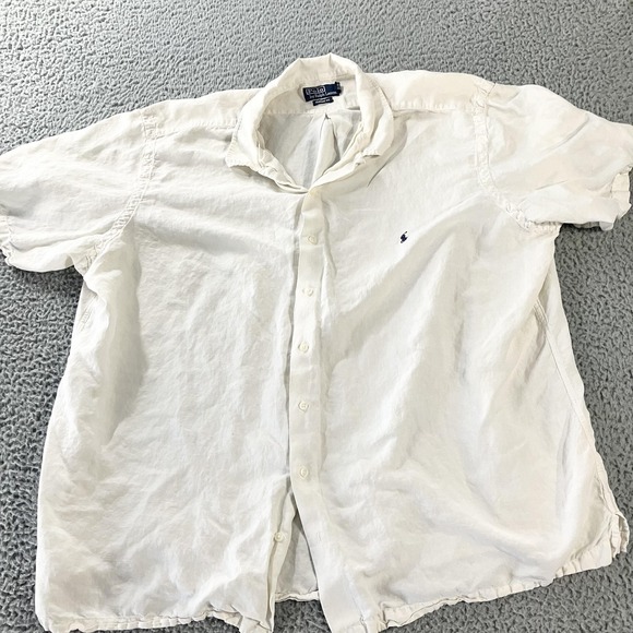 Polo Ralph Lauren Other - Polo Ralph Lauren Shirt Mens 3XB White Linen Silk Blend Short Sleeve Loop Collar